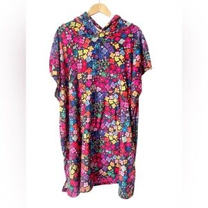 Natural Life Colorful Floral Hooded Short Sleeve Towel Dress NWT One Size